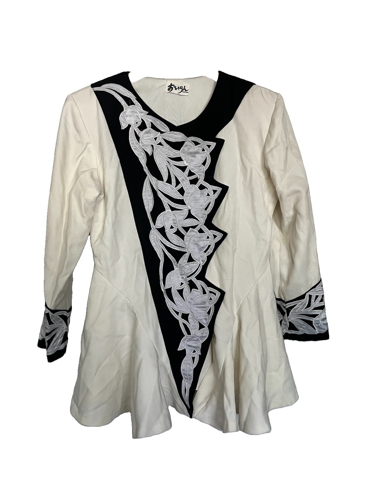 Vtg 90s Embroidered Peplum Jacket Blazer Top Unique Fashion Blue White Small