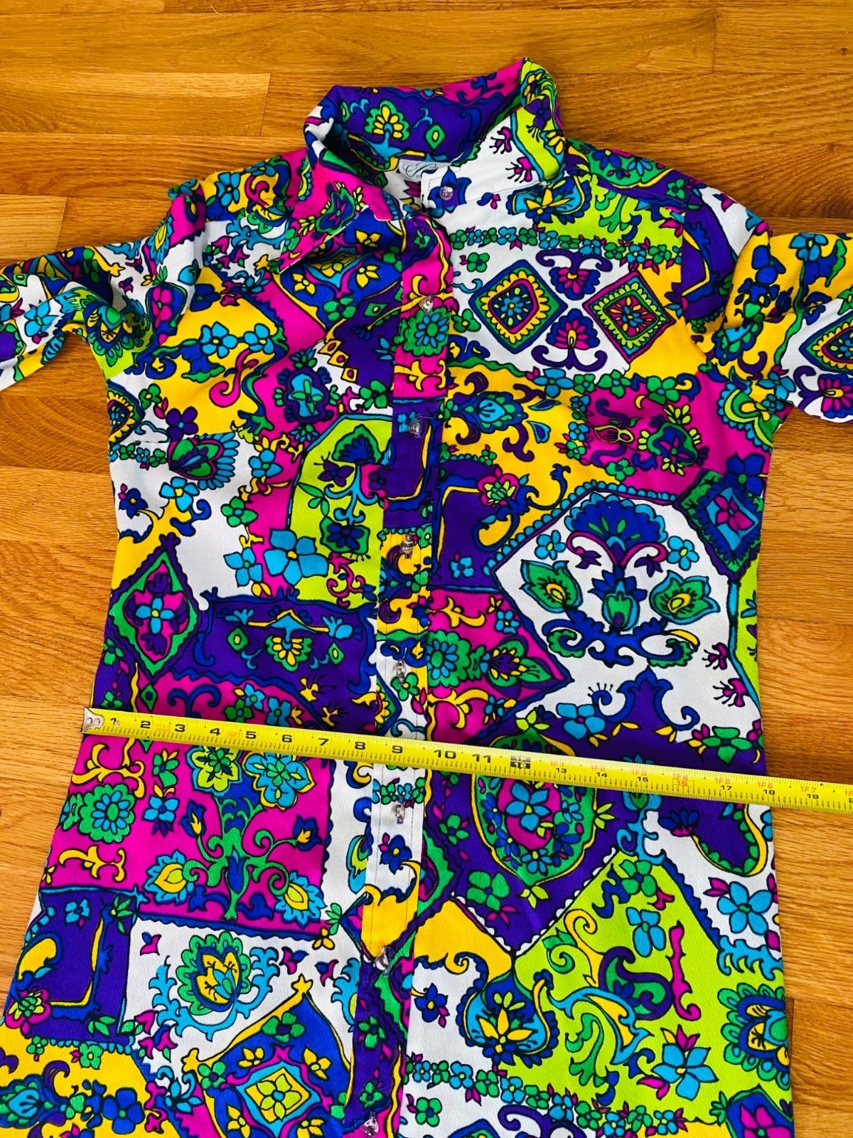 Vintage 1960s Prestige of Boston Colorful Maxi Dress, Size S/M, Button Front