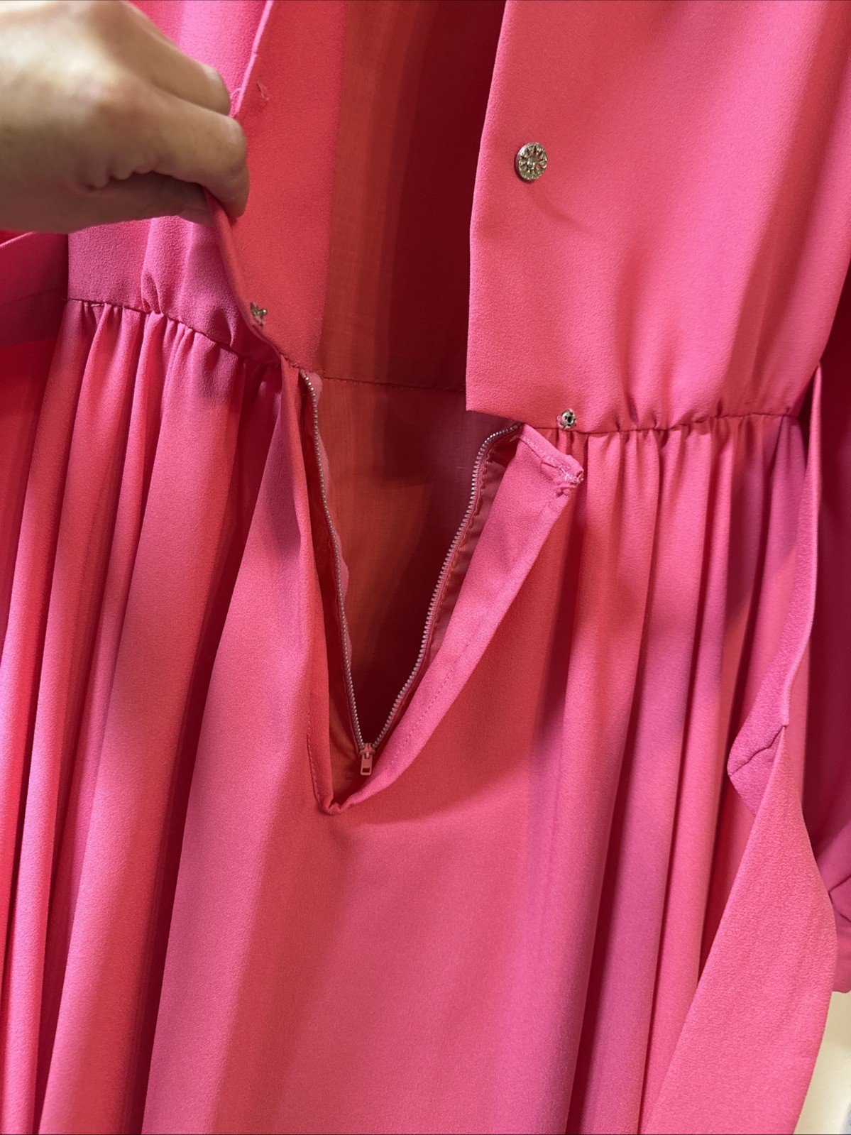 Vintage Floor Length Pink Maxi Dress With Belt Rhinestone Buttons Lined Nice