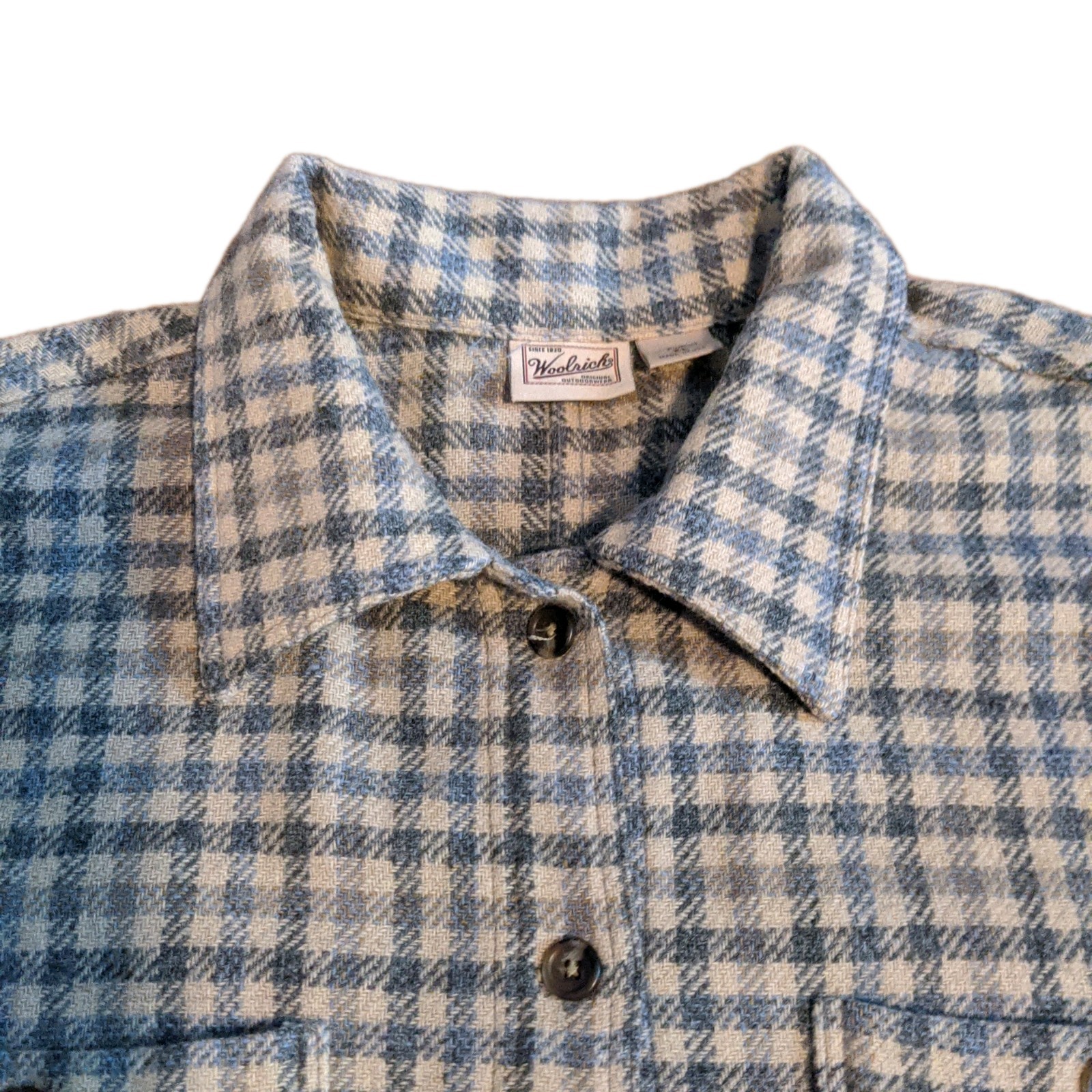 Vtg Woolrich Wool Blend Gray & Beige Hounds tooth Button Up Shirt Women XL USA