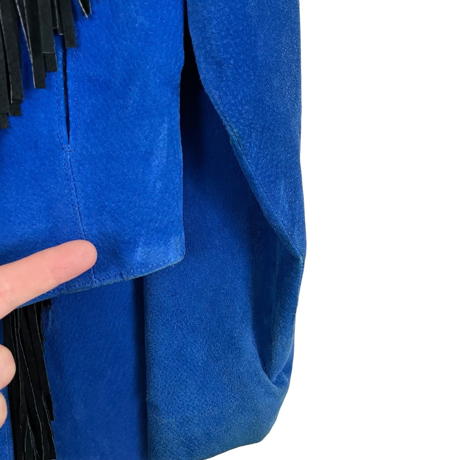 VTG 80s Western Phoenix Frontier Fringe Jacket Skirt S/M Blue Suede Bead Outfit