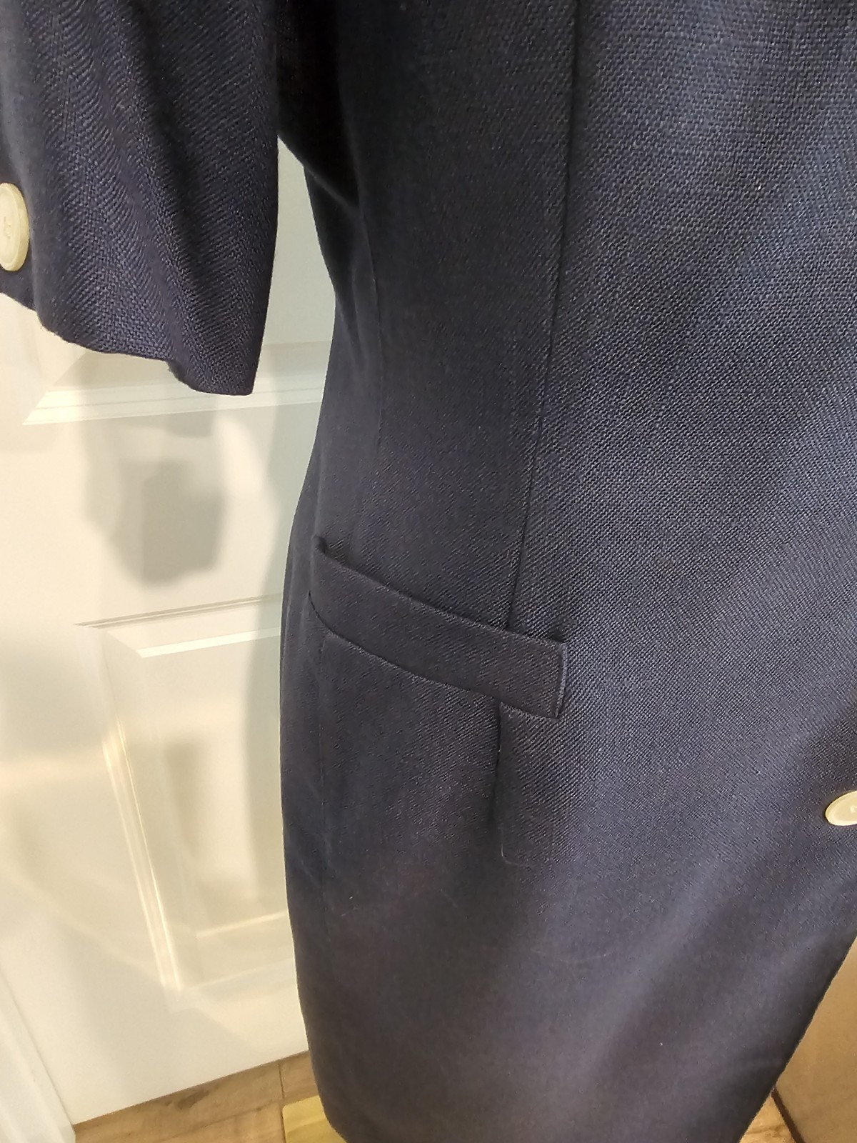 Vintage Lined Navy Pretaporte Coat Dress w/White Mother of Pearl Buttons Sz 6