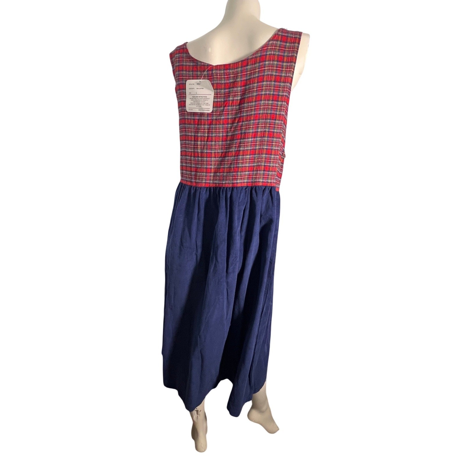 Vintage Erika Classics Dress Women Large Blue Red Plaid Corduroy Mixed Media NEW