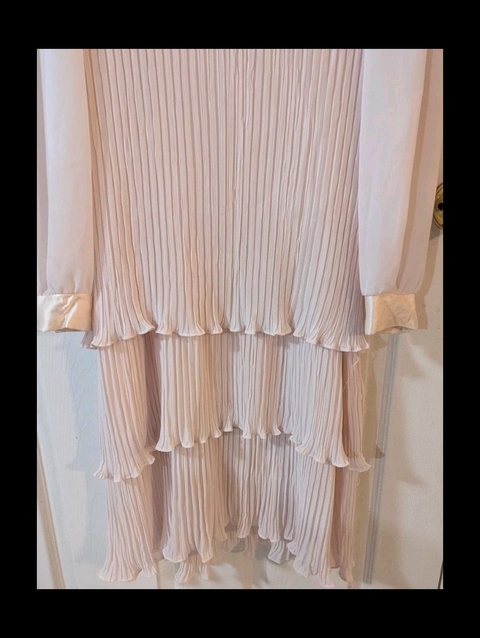 Vintage Flapper Dress Sz 12 Rouched Layers Pink Ruffles USA Long Sheer Sleeves