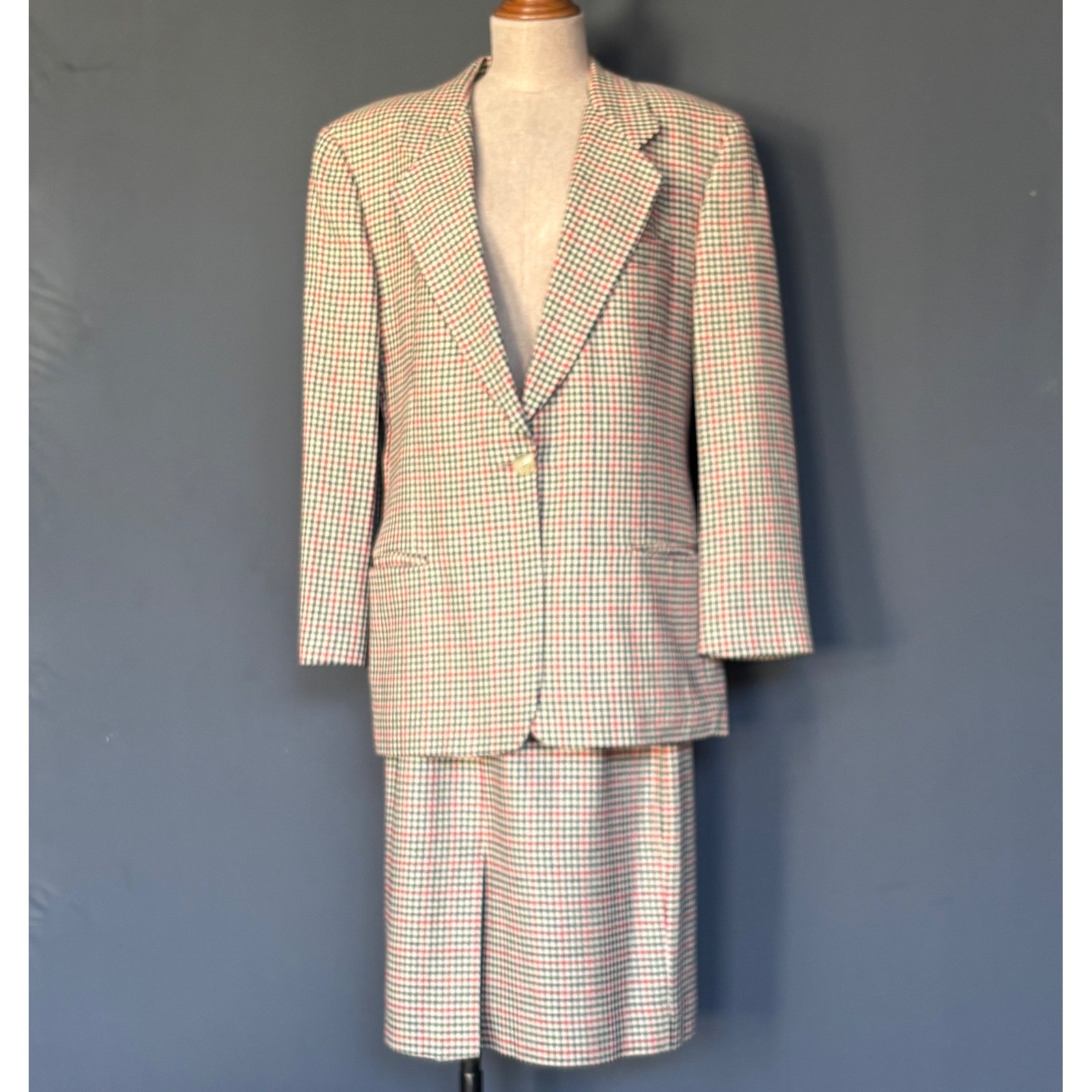 2 Pcs Brooks Brothers Skirt Suit – Houndstooth | Silk Wool | Blazer 10 Skirt 12