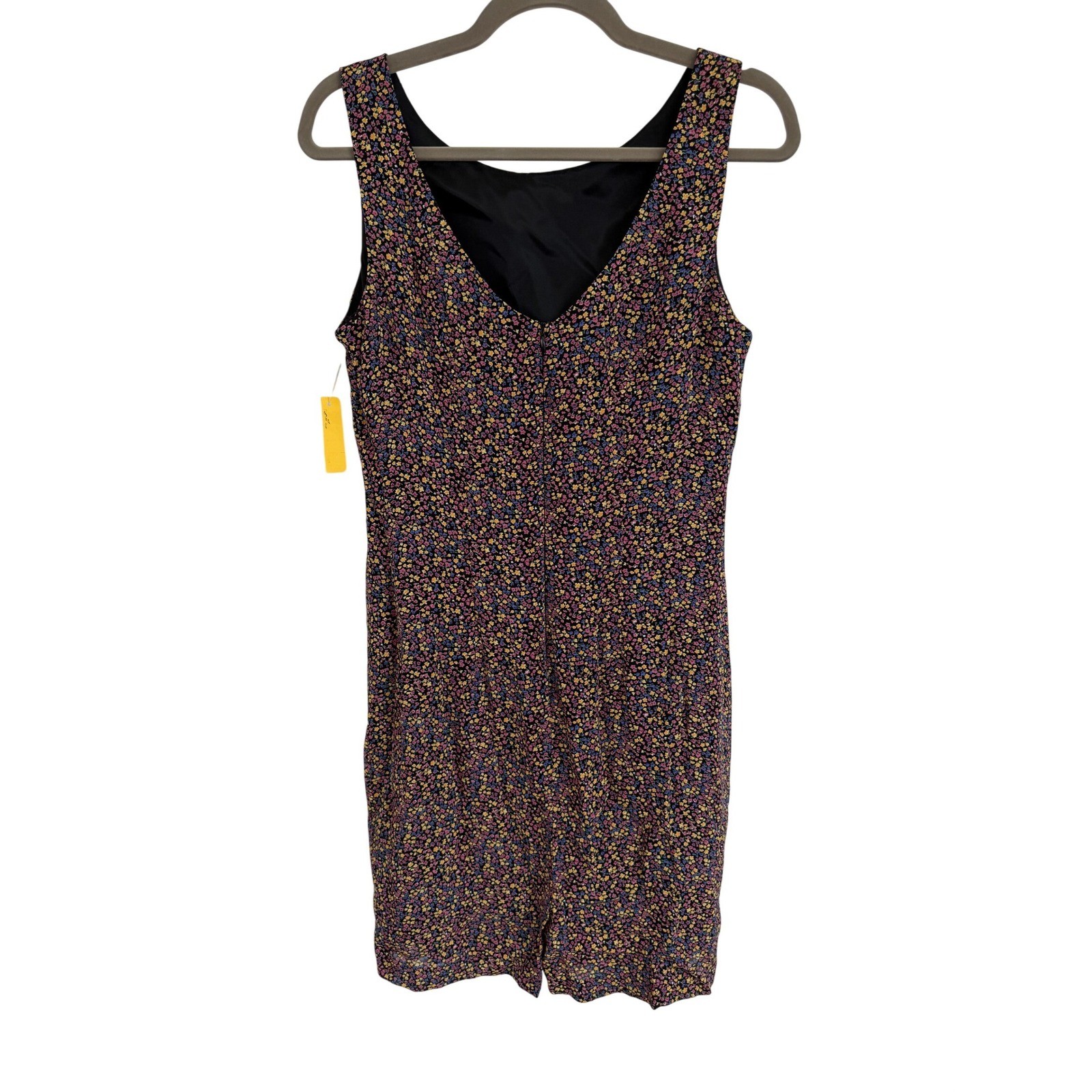 Mica Vintage 90s Ditsy Floral Sleeveless Sheath Dress Black Size 10 Made in USA