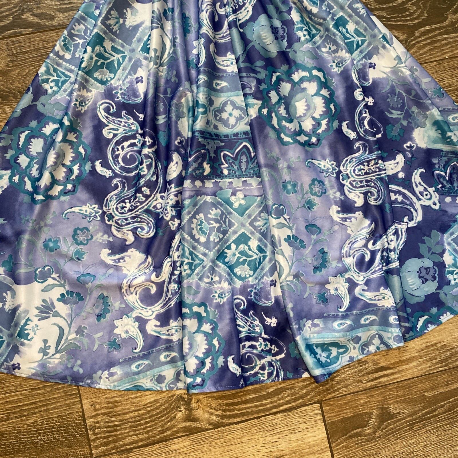 VTG 70s 80s California NEW LOOKS Blue Paisley Belted Tea Day Dress AUTHENTIC
