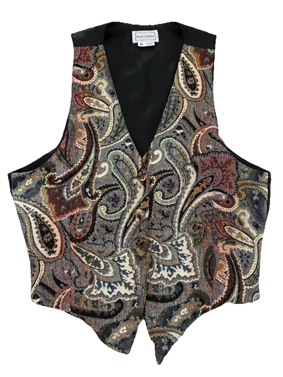 Vintage Ariel Crowne 90s Paisley Tapestry Vest Medium Baroque Boho Western Cool