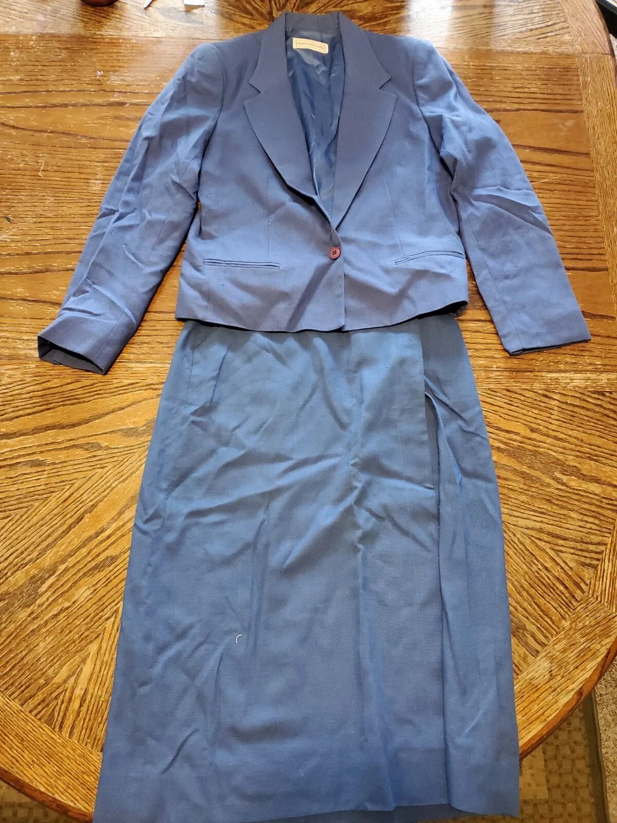 Vintage Royal Blue Jones New York 2 Piece Skirt Suit Wool (cb3)