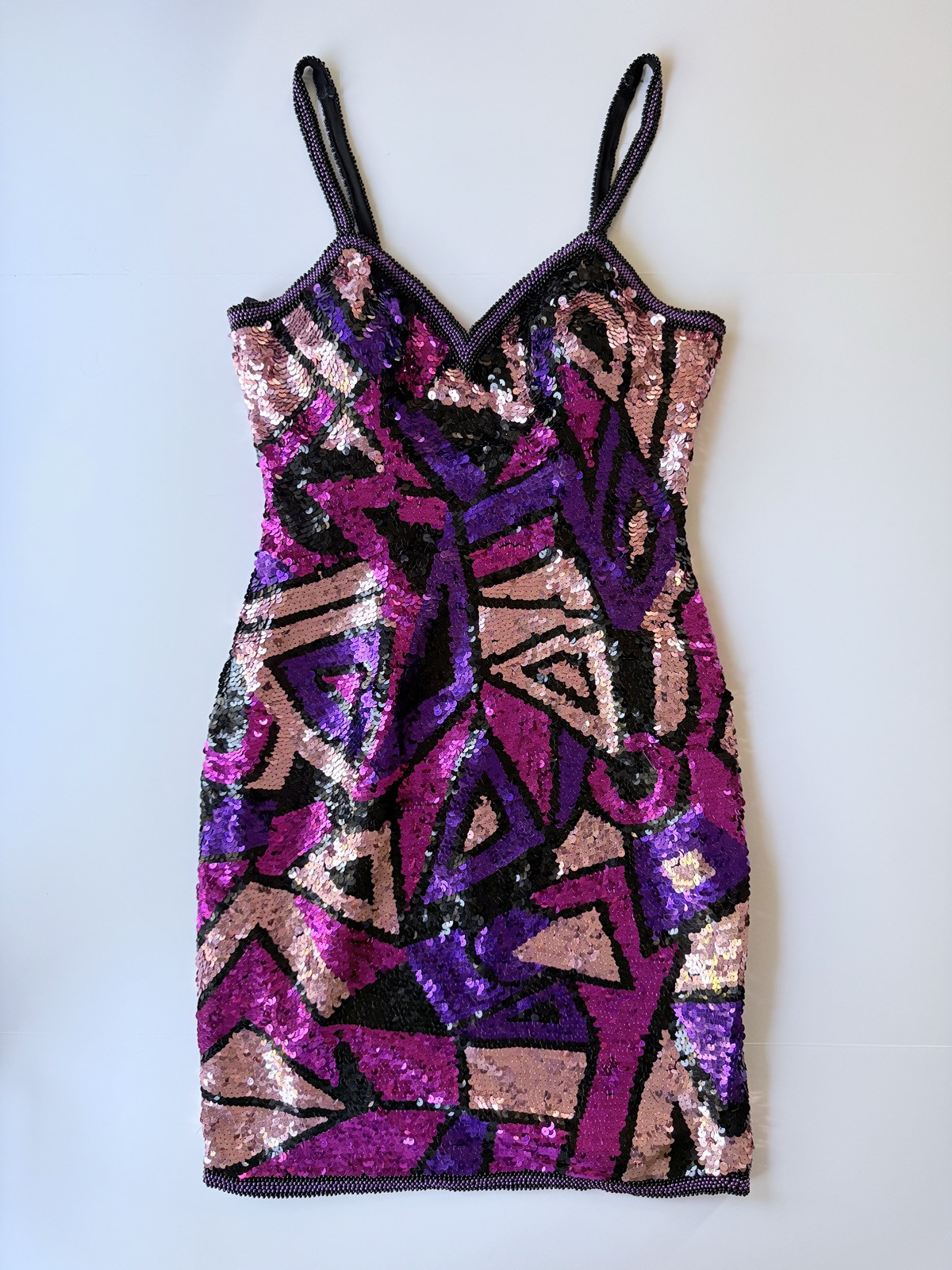 Vintage 1980s Silk Multicolor Fully Sequined & Beaded Dress by Susan Rose Size 8