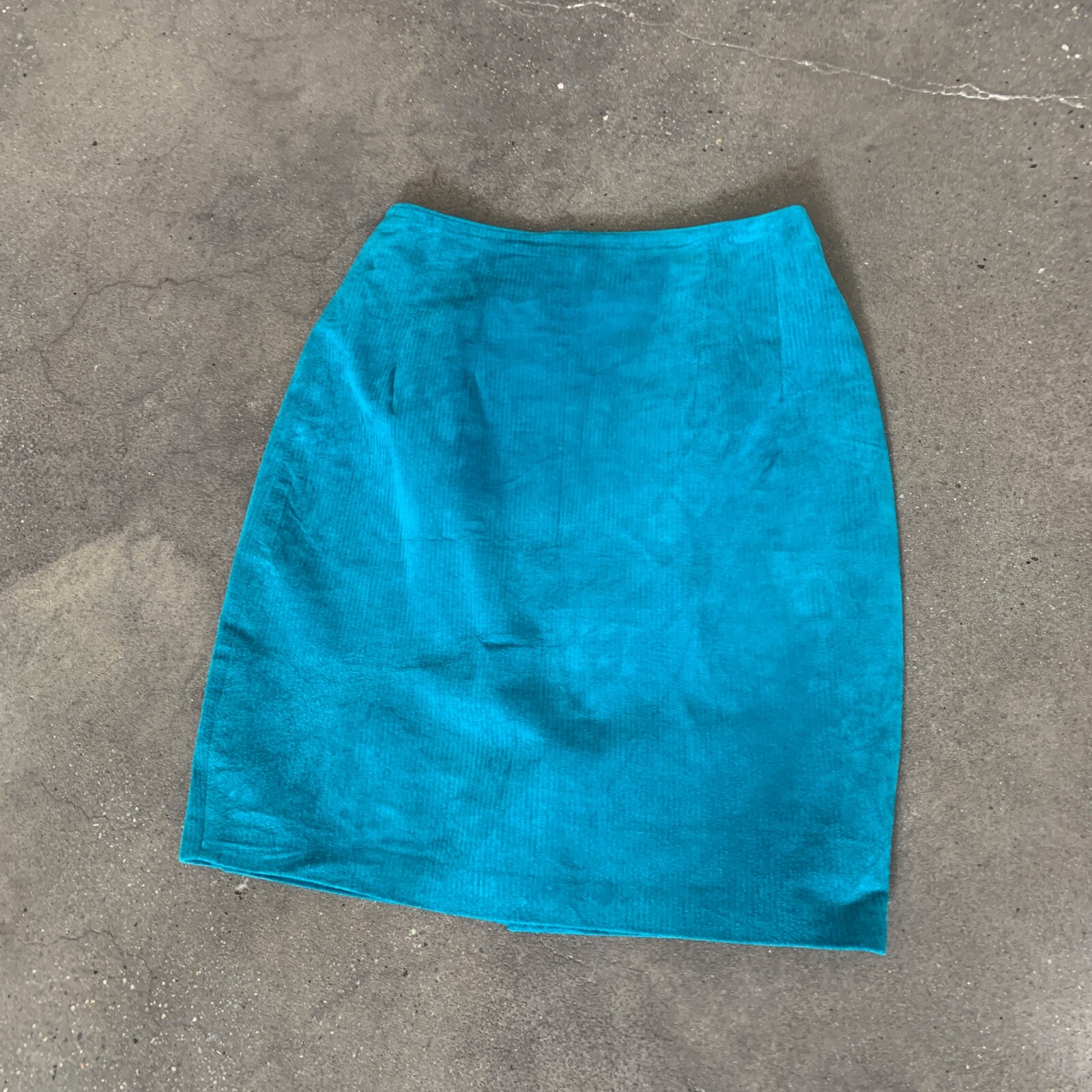 Vintage 90’s Skirt XS/S Bright Teal Blue Suede Leather Fitted Pencil Mini