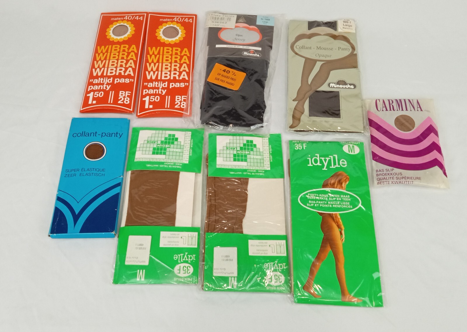80’s VTG NOS EU market Pantyhose sheer stockings set of 9 lot Holland ,France