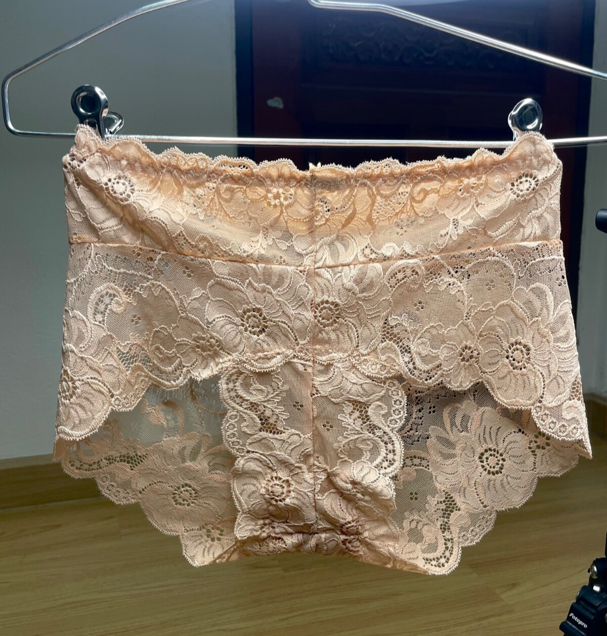 Vintage Sheer Nylon Spandex Blush Nude Panty Lace See through Sz.8/XL Brief