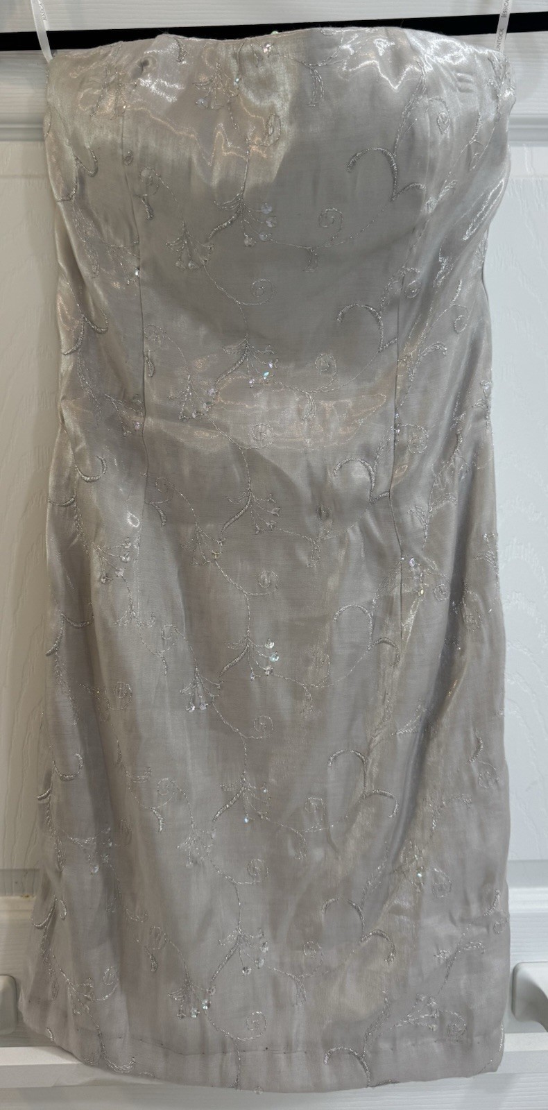 Jessica McClintock Gunne Sax Women’s Dress Vintage 80’s Prom Silver Strapless 5