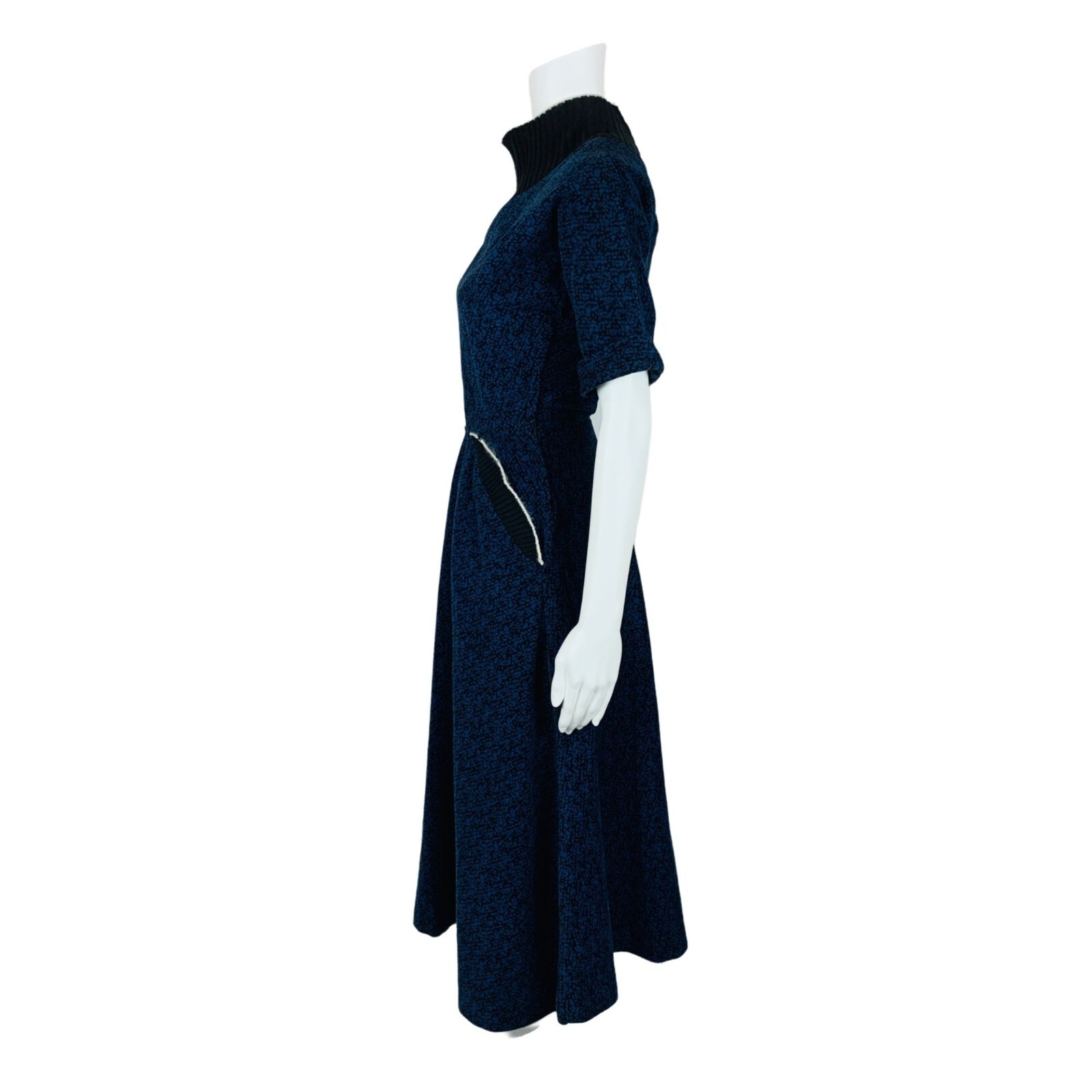 Vintage 1950s Blue Corduroy Dress Speckled Batwing Winter Turtleneck Minx Modes