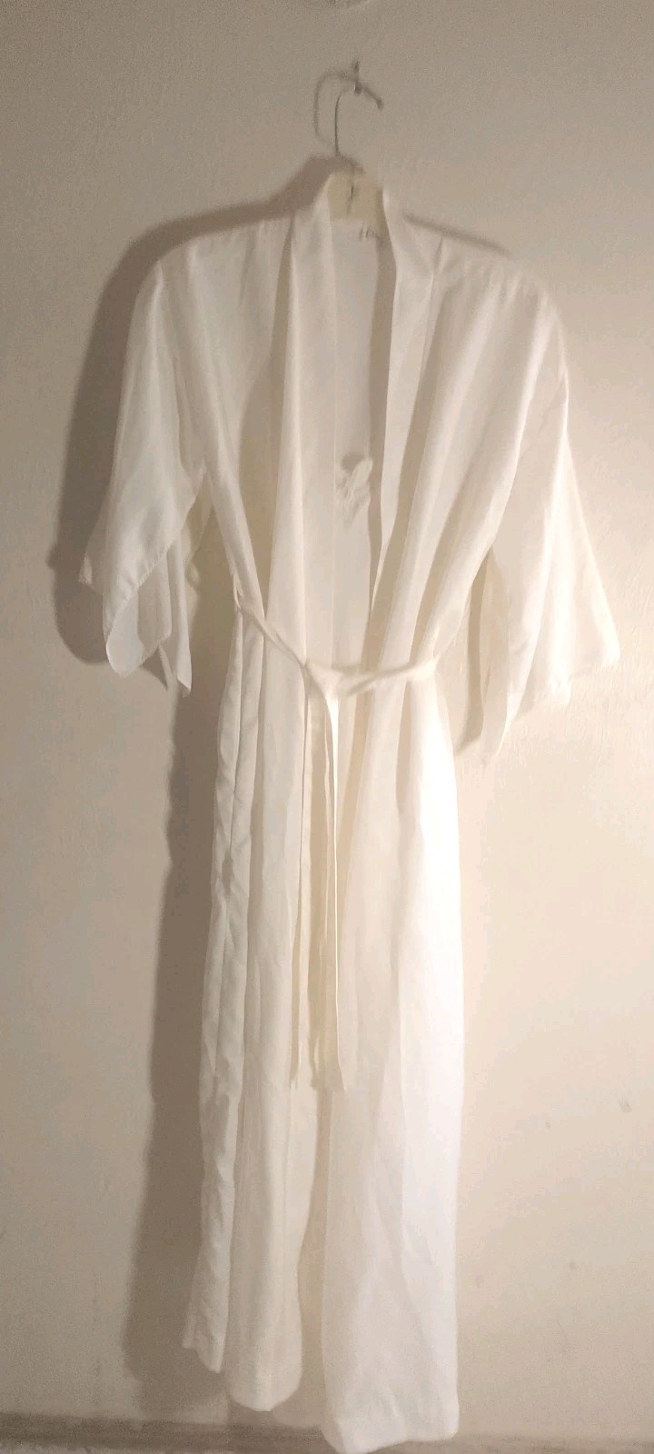 Vtg,80s Ora Feder,Satin Remarque,Long,Peignoir Set Robe,Cream, Hand Embroidery M