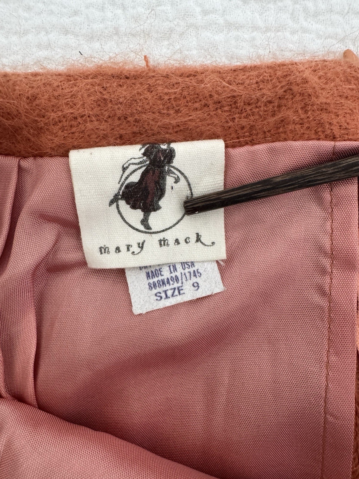 vintage 1960s Mary Mack womens mohair wool lined orange rust fuzzy miniskirt USA