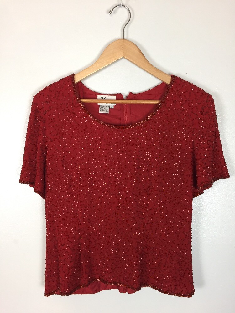 J Kara New York Beaded Red Top, Size M