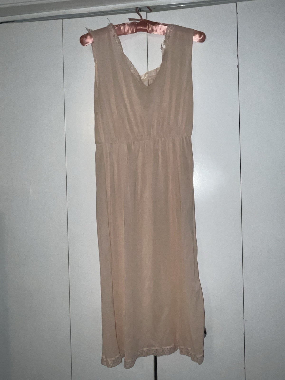 Vtg Countess Layne Peach Pink Nightgown 36 Bridal Chiffon Lace Blush Full Slip