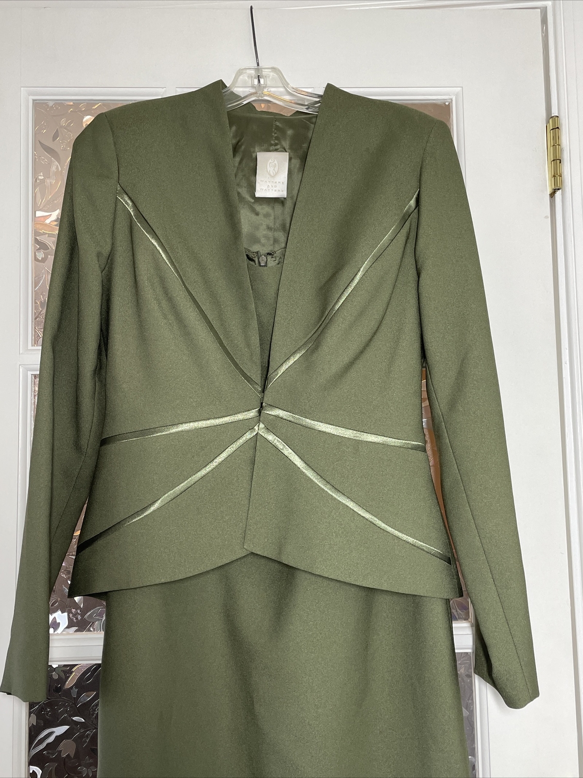Vintage USA 1980s Watters and Watters Olive Green 2 Piece Dress Size 6