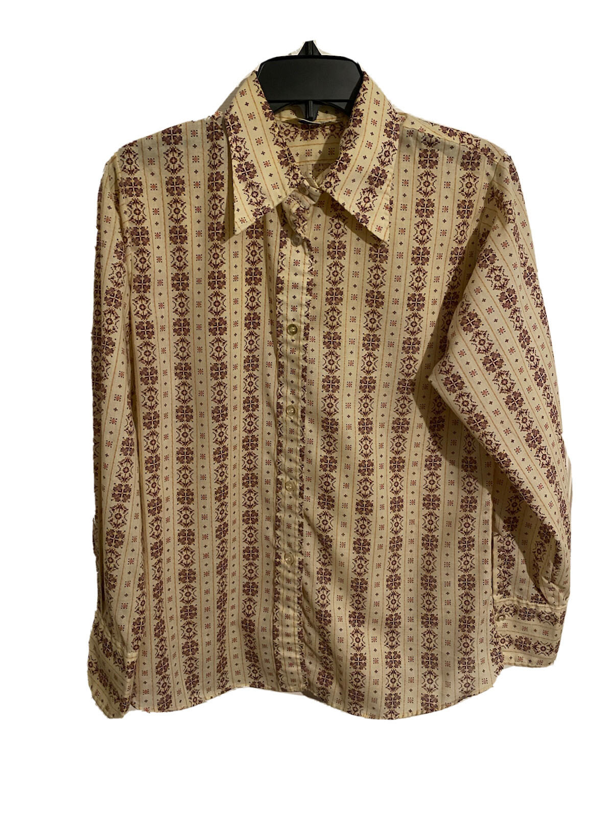 Miss Fashionality Women’s Vintage Long Sleeve Button Up Shirt 1970s 15-36 Size
