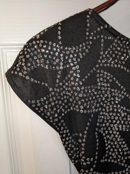 Vtg 1980s Black Sparkle Evening Cocktail Dress Size 8 Shoulder Pads