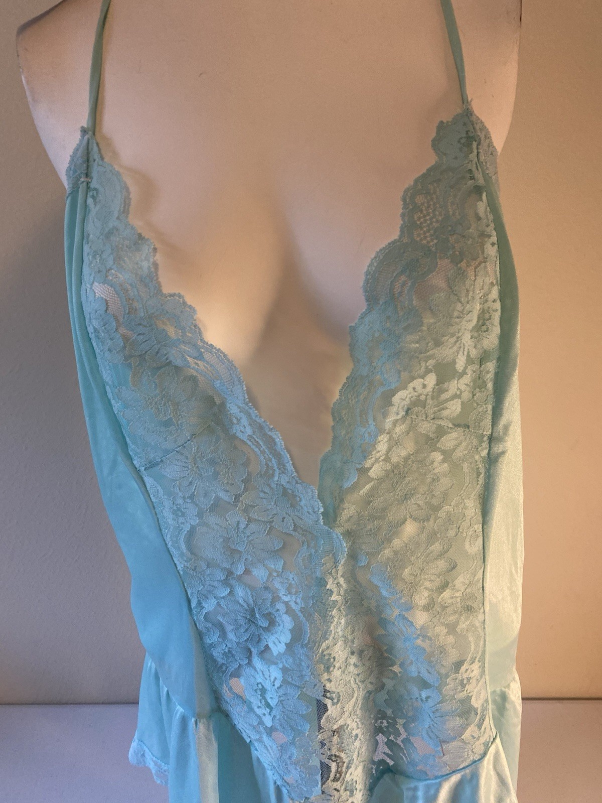 Vintage Glencraft Babydoll Blue Ruffle Nylon Lace USA Made Lingerie Sz 1X (C2)