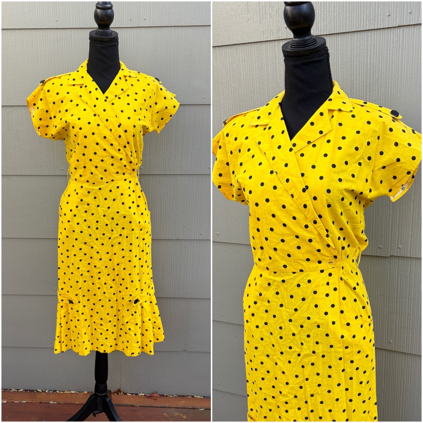 vtg 70s 80s New Wave Rockabilly Clowncore Polka Dot Short Sleeve Wrap Dress