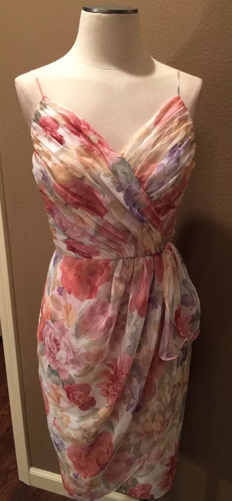 Frank Usher 10 M Floral Ruched Luxe Cottage Core Dress W Spaghetti Straps