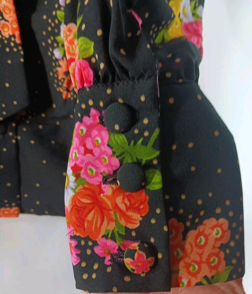 Vintage Karl Logan Long Sleeve Shirt My Cup Of Tea Black & Floral Size 9