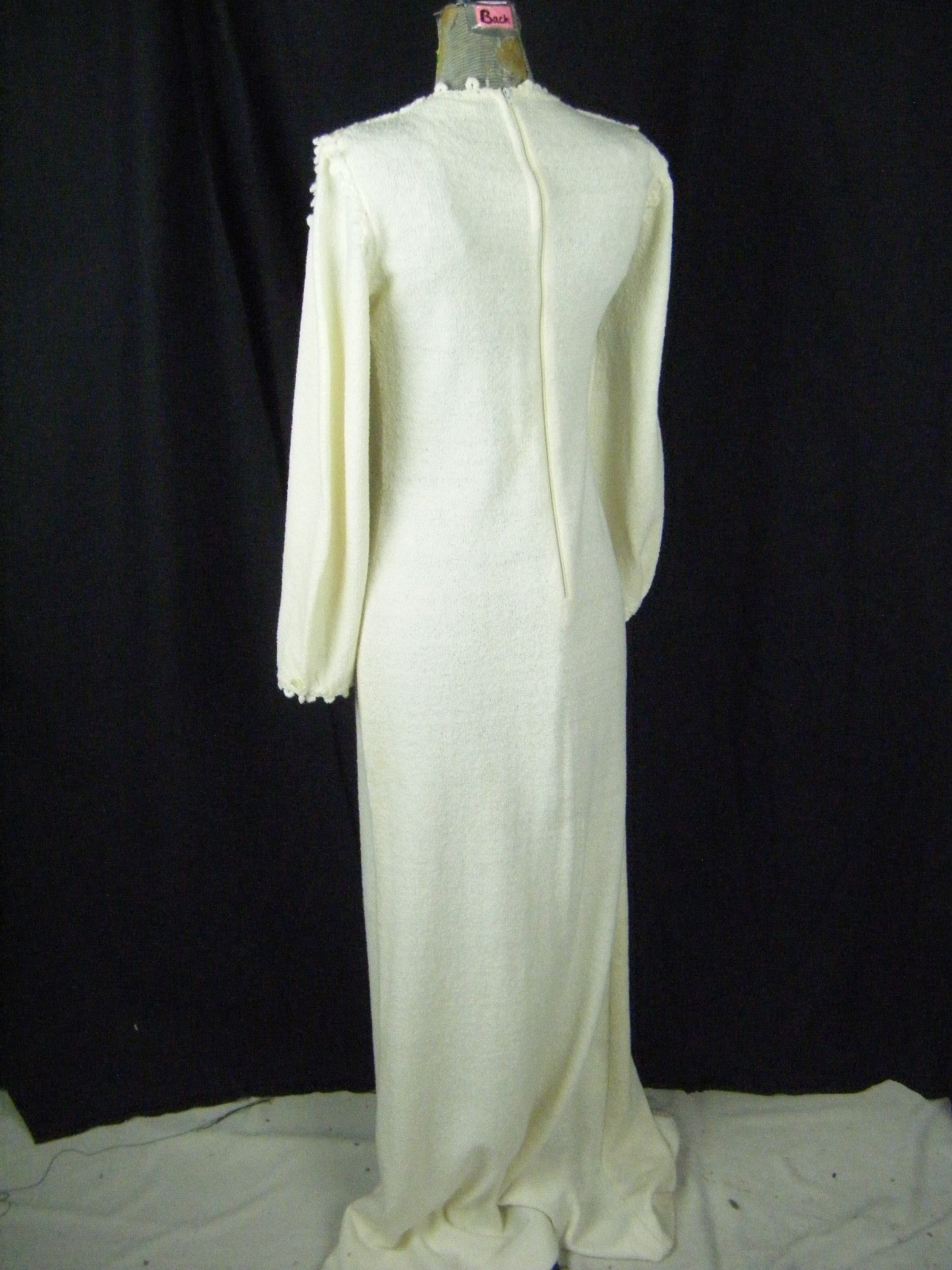MISS DOLPHIN CA Vtg Ivory Crochet Eyelet Knit Long Dress-Bust 33-36/2XS-XS
