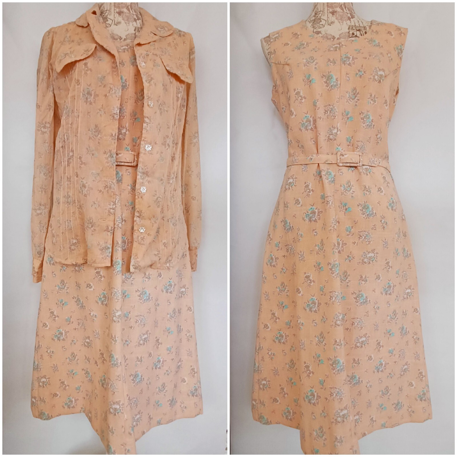 J. Harlan vintage 1970’s Floral Sleeveless Dress And Sheer Shirt Set Small