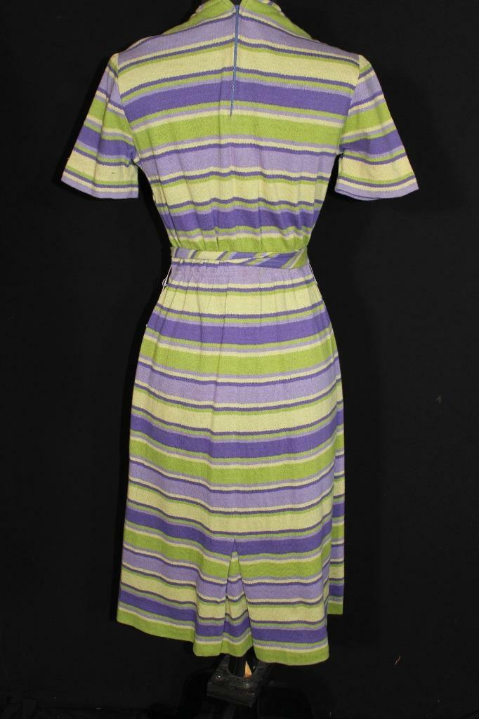 VINTAGE 1970’S DEADSTOCK NEVER WORN GREENS & PURPLE COTTON KNIT DRESS SIZE 6-8