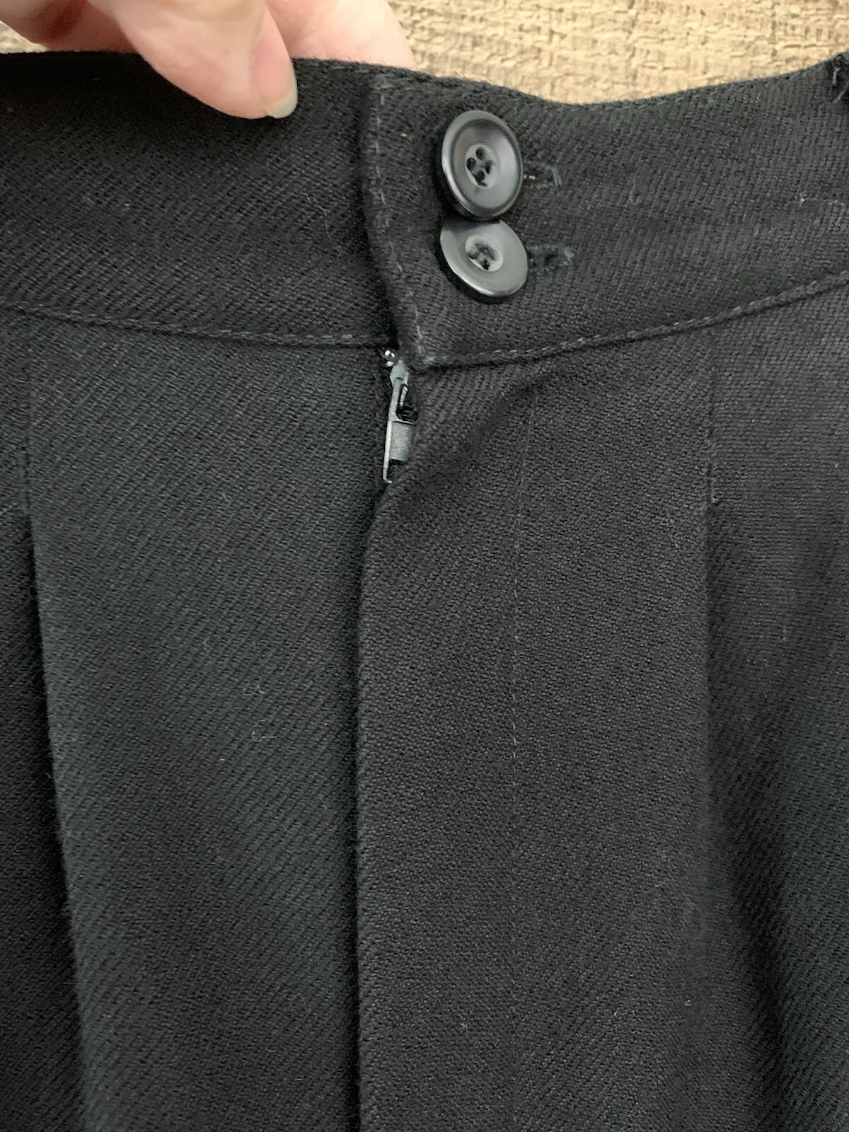 Vintage Alanni Black Wool Pleated Lined Trousers Size 12 Cozy