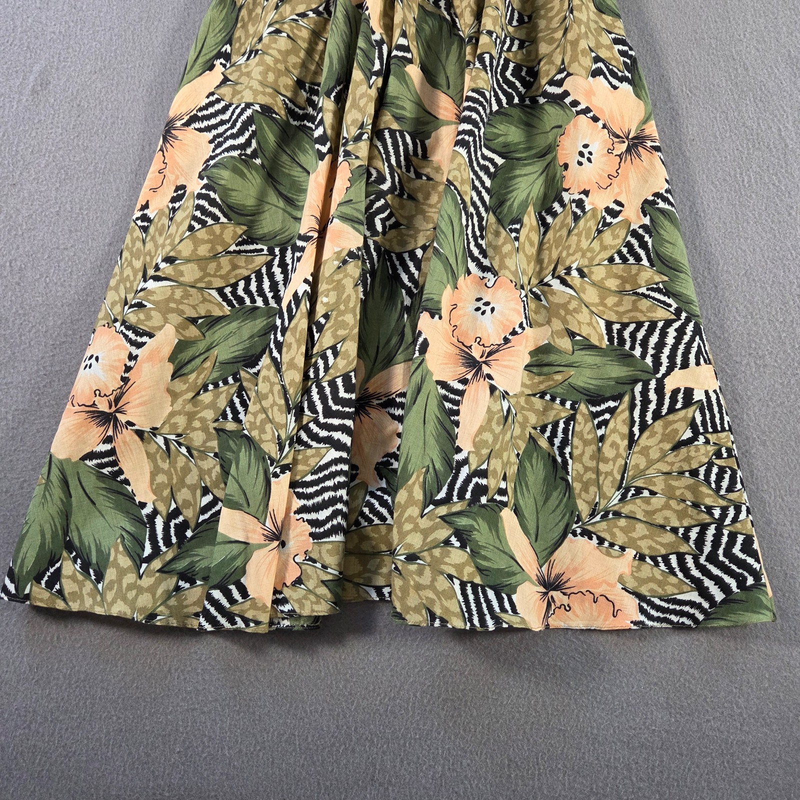 Vintage Tabby of California Dress Womens 6 Green Floral Safari Midi Flare 80s