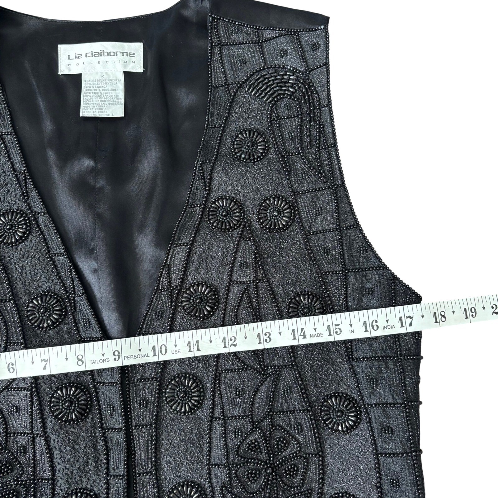 Vintage Liz Clairborne Beaded Silk Vest Sz S Black Whimsigoth Evening