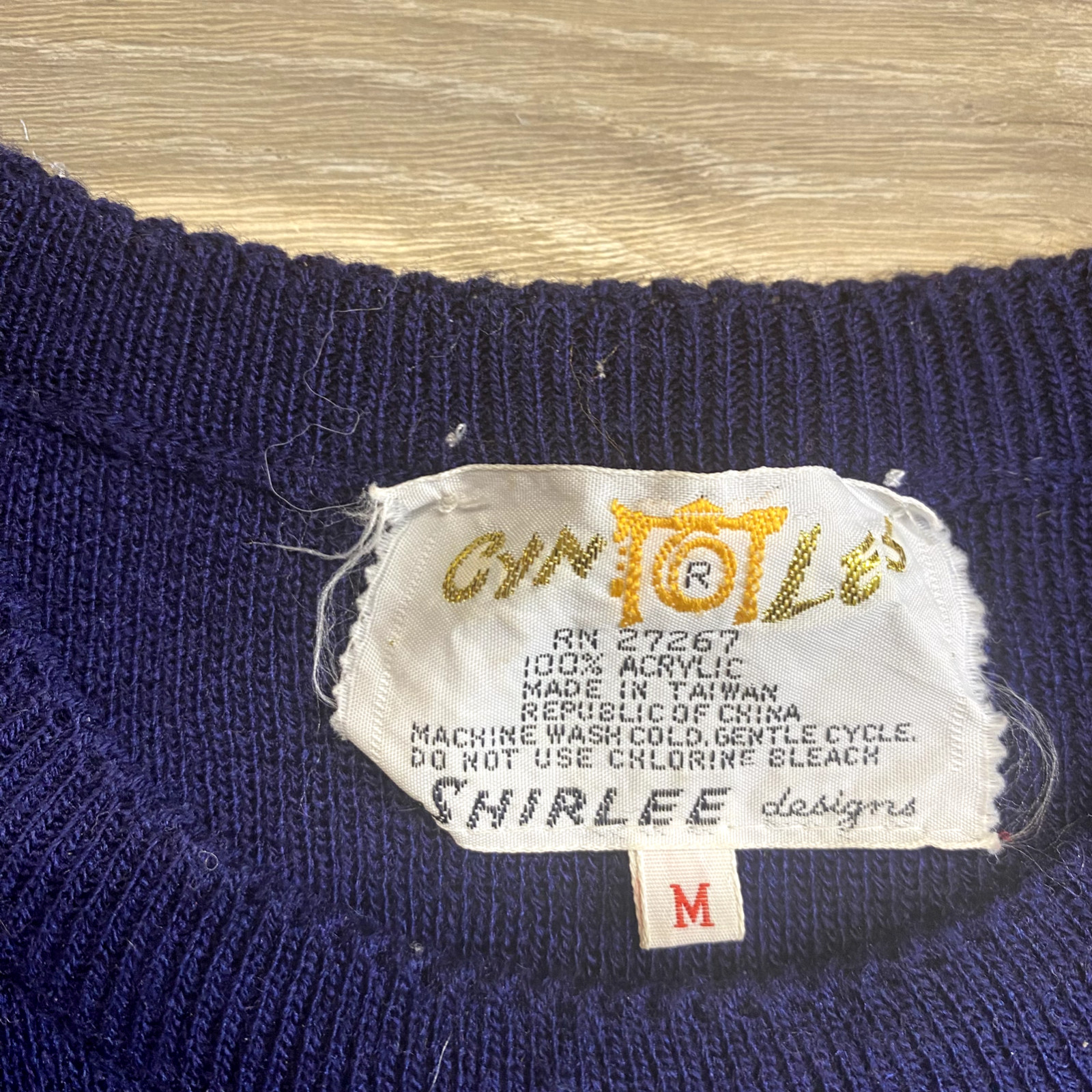 Cyn Les Shirlee Designs Sweater Womens M Blue Long Sleeve Floral Embroidered Vtg