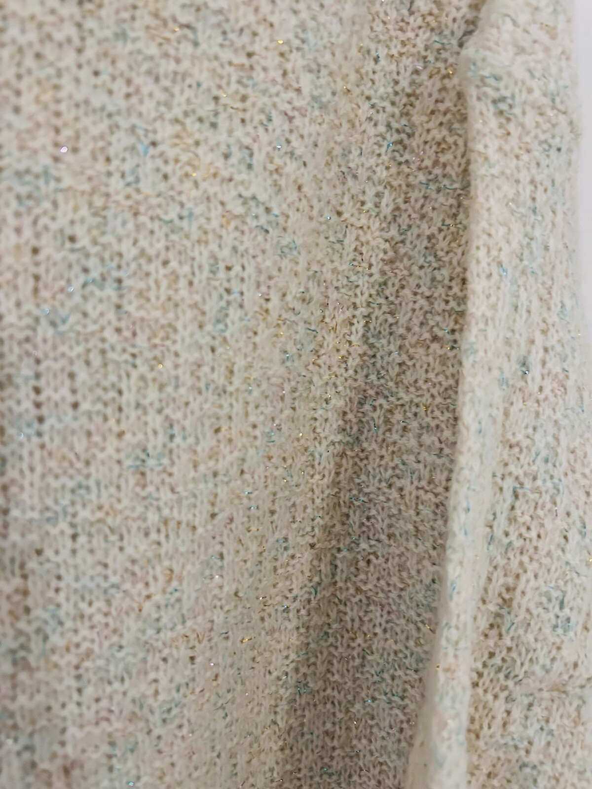 Vintage Helen Sue Off White Tinsel Knit Cowl Neck Oversized Sweater Tunic S/M