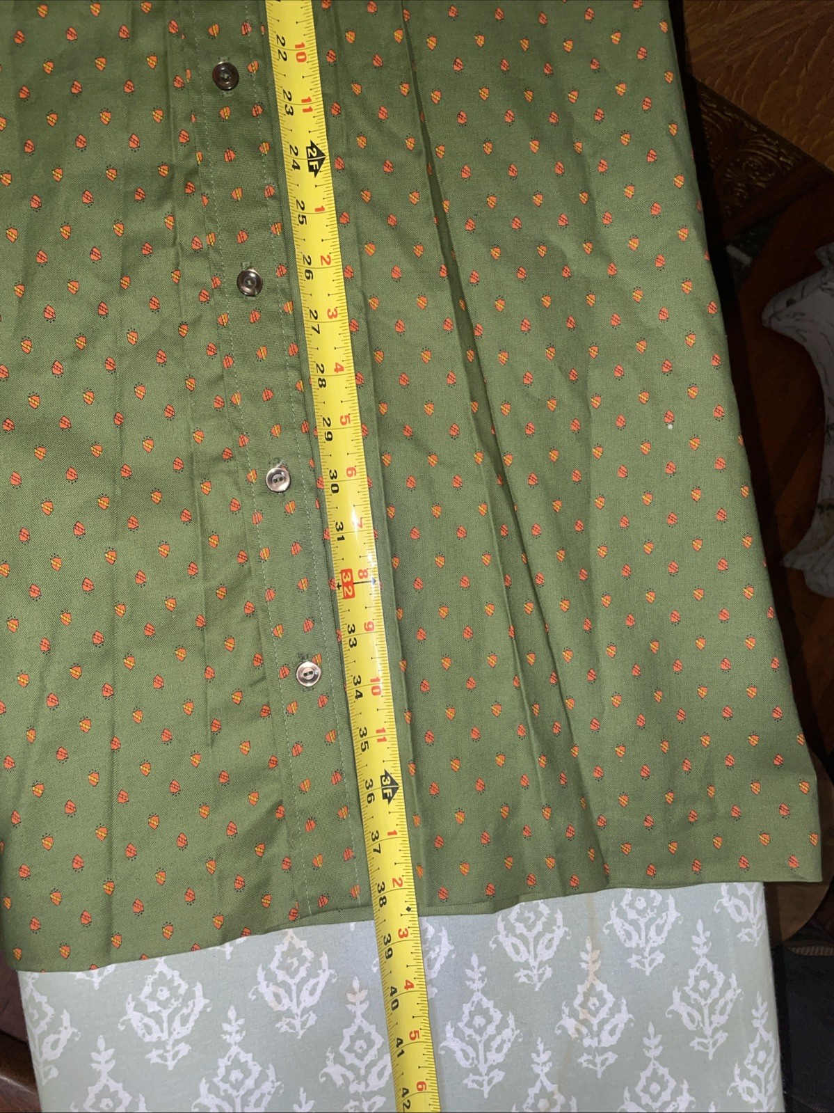 Vintage 60s Green Print Cotton Shirt Dress Button Front Mod St Patrick’s Day NOS