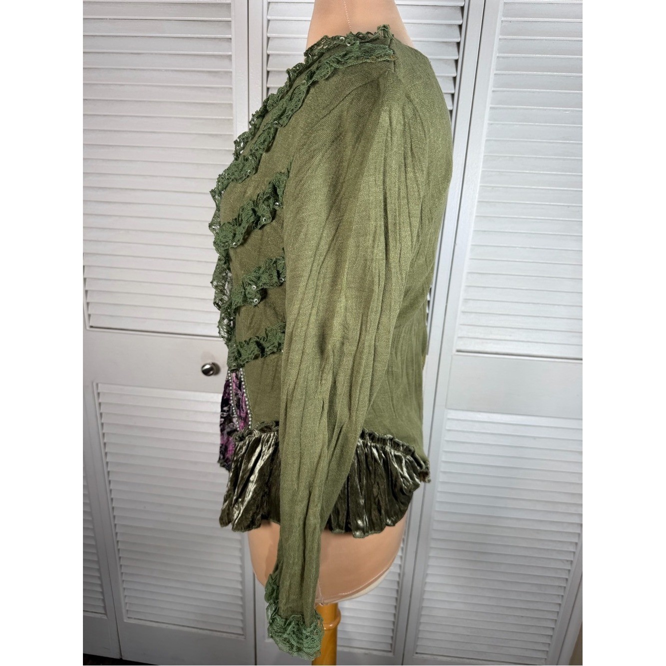 Olive Green Boho Patchwork Lace Tunic Top Fairy Grunge Y2K Boutique