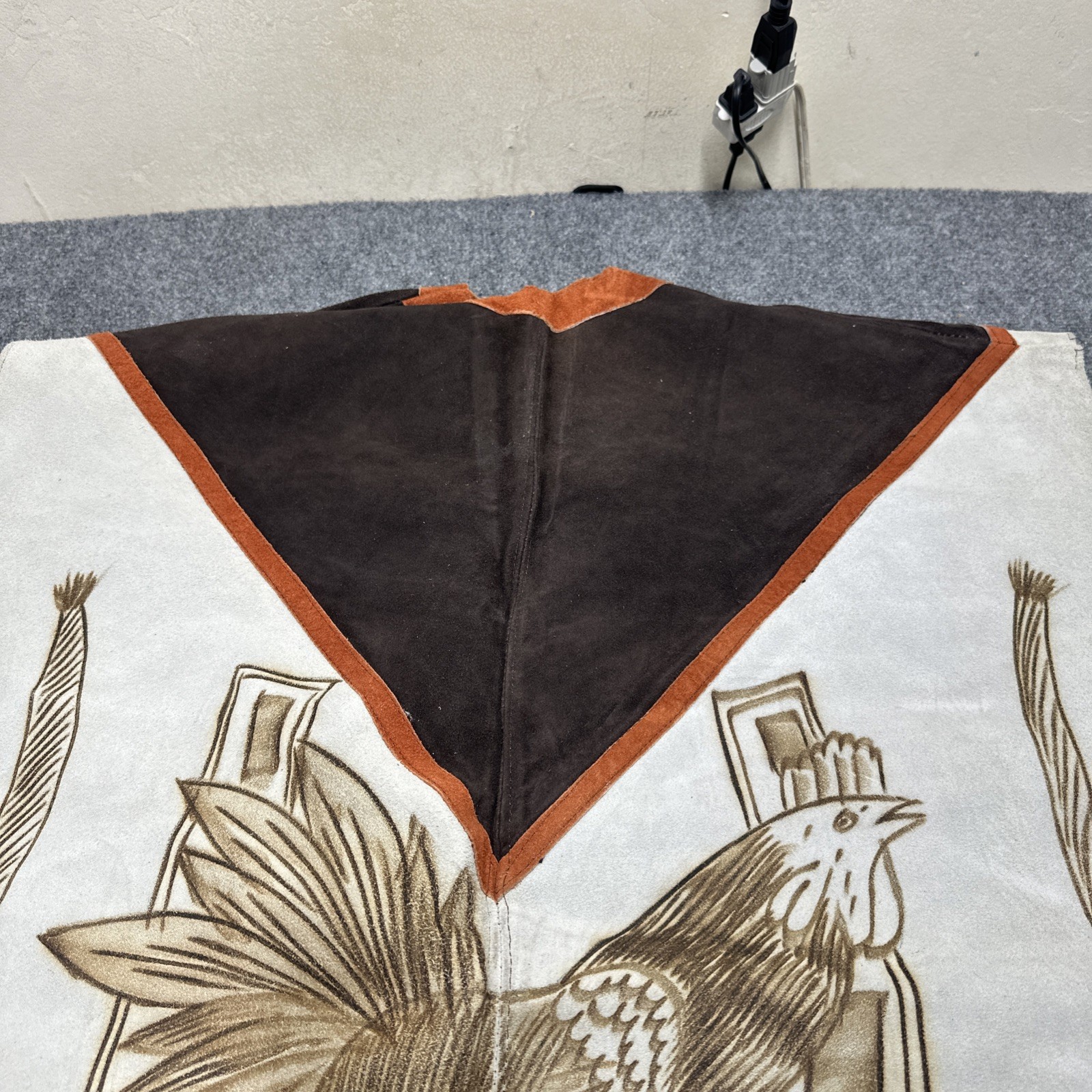 Mejia Unisex Mexican Poncho Coat Bird Fringe Cowhide Leather Shearling Vintage