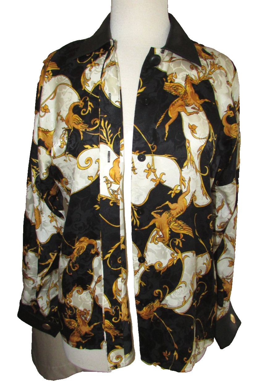 Vintage 80’s Womens Silk and Leather Unicorn Blouse Exit Shops-S