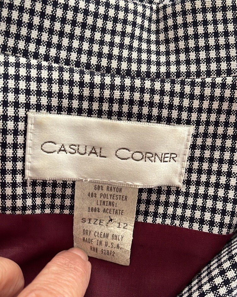 Vtg 90s Casual Corner Shirt Dress~Black/White Small Checkered Checks~sz 12