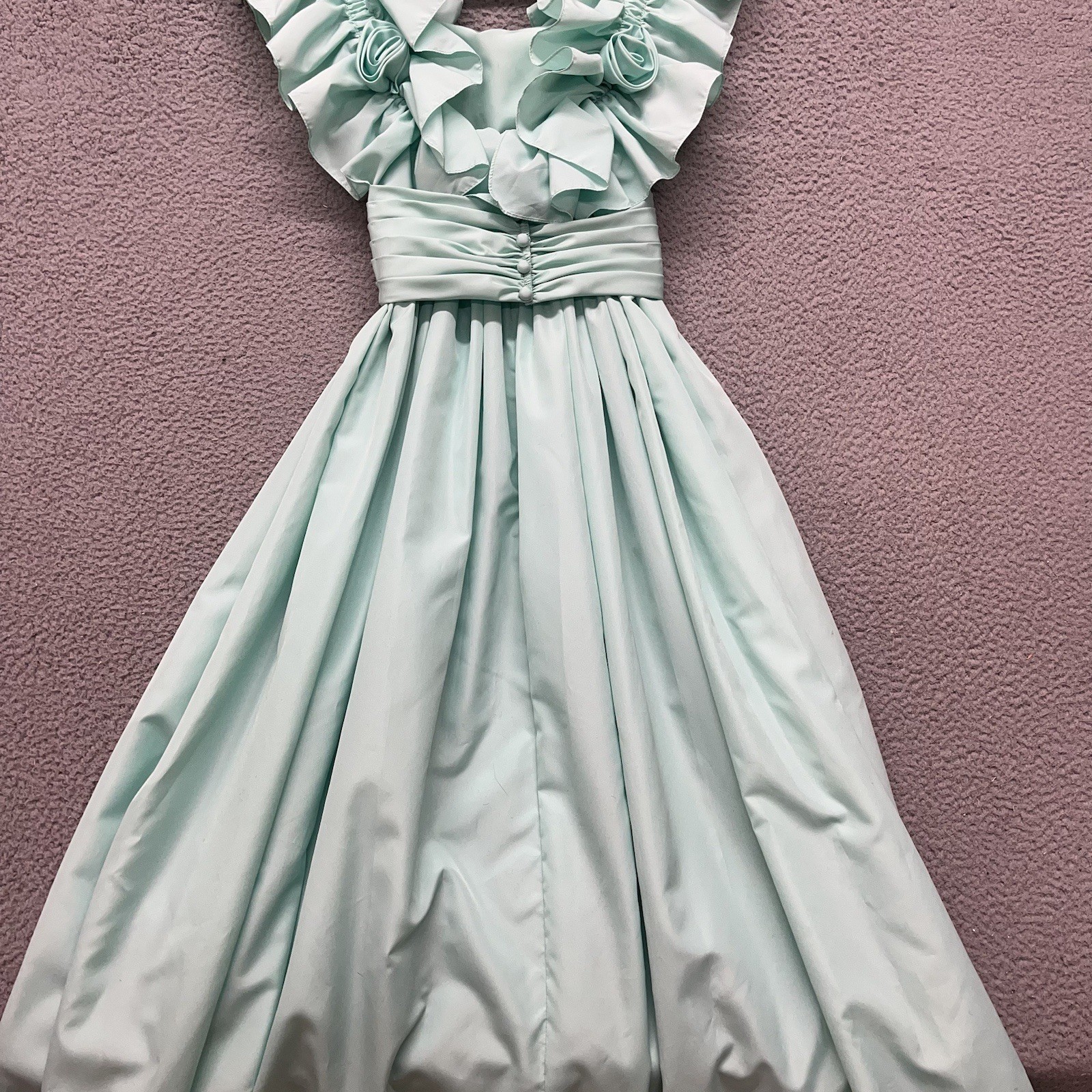 Lorrie Deb Dress Womens 3/4 Green Ruffle Floral Off The Shoulder True Vintage