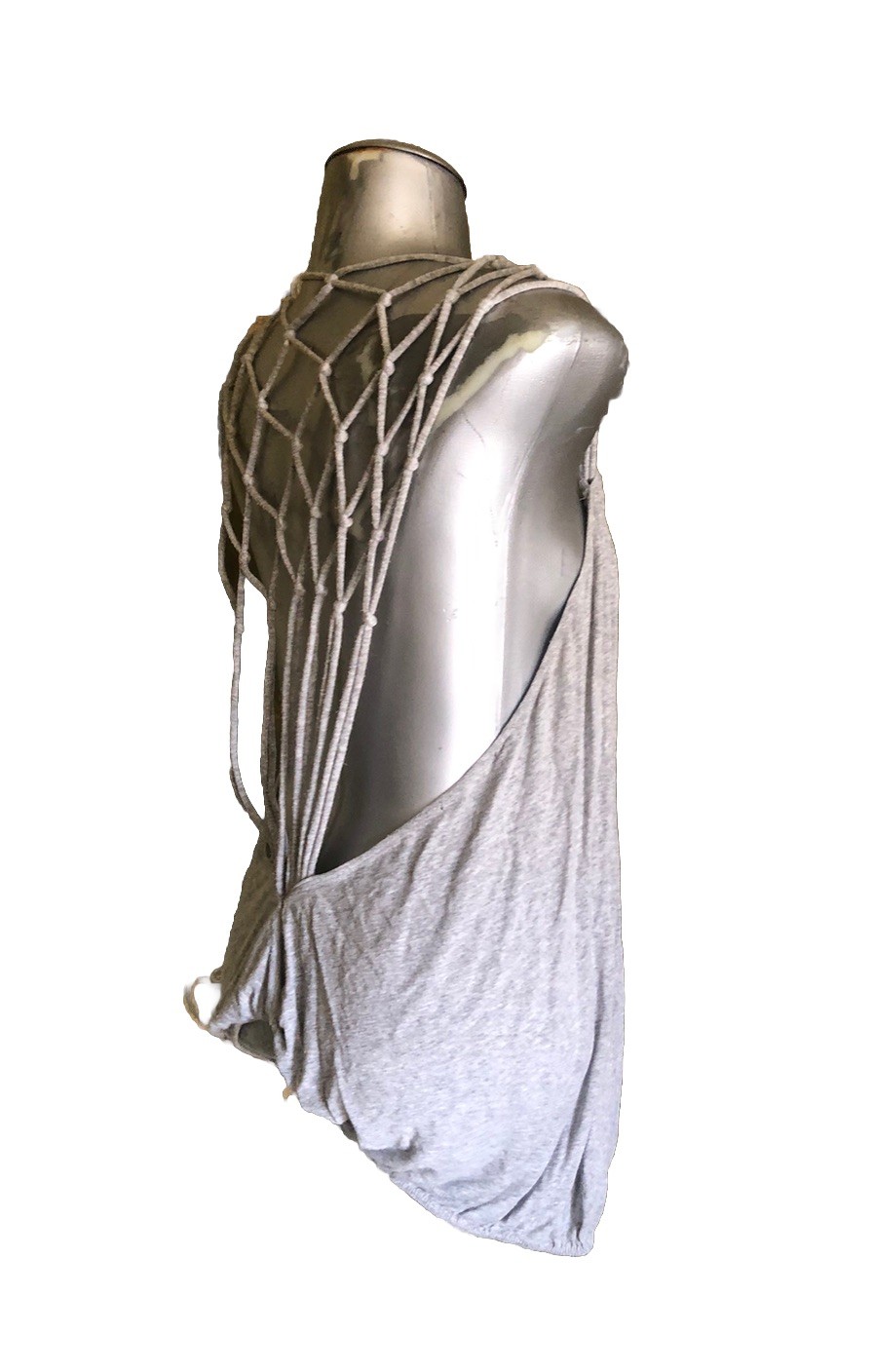 Vintage Light gray Sexy Macrame Open Woven Jersey Top