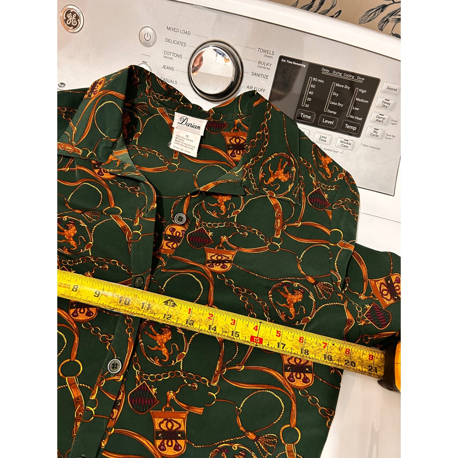 Vintage Darian Green Equestrian Print Shirt Dress Women’s 12 Old Money Heritage