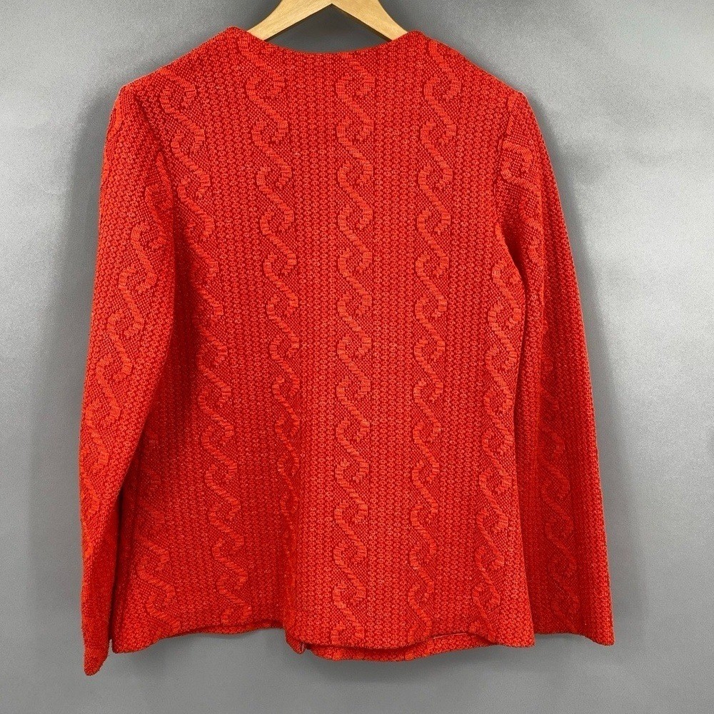 Vintage 60s Cable Knit Orange Cardigan Womens Medium Large Button Regent Street