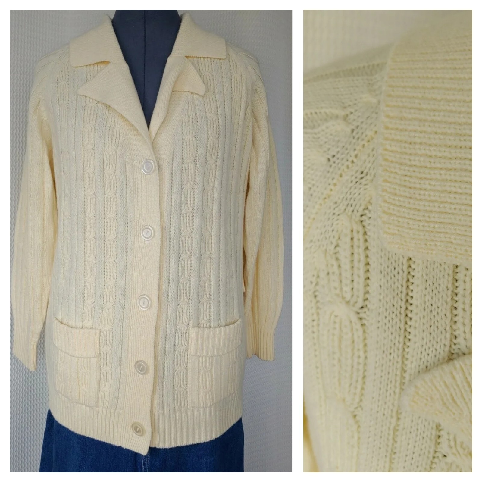 Vintage Great Girl, Inc/Amy Austin Creamy Yellow Sweater Cardigan Size 44/XL?
