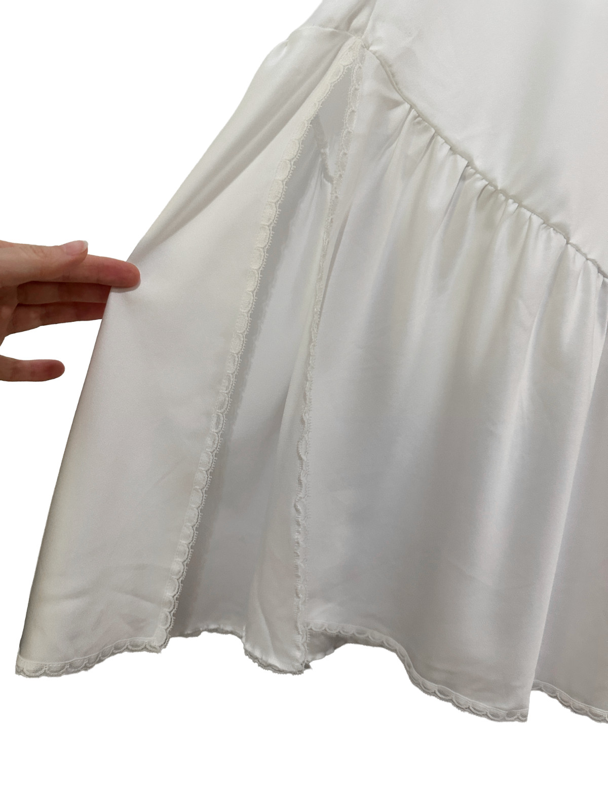 Vintage 1980s Sara Beth White Satin & Lace Nightgown Maxi Slip Dress Small