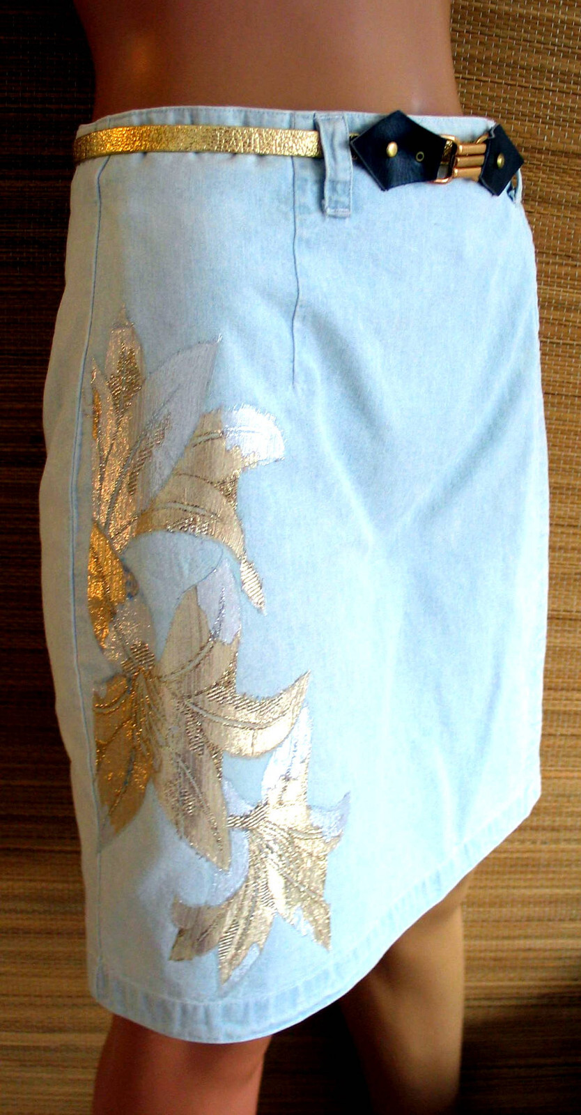 Embellished matching VTG denim Gap skirt and jeans + Union Bay vest set, sz S/M